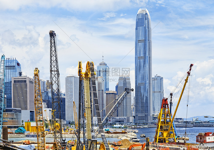 香港的建筑工地背景玻璃外观城市场景城市生活工人构造反射金融图片