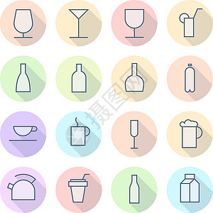 饮料的浅线图标玻璃平面牛奶酒杯界面酒精网络设计用户瓶子图片