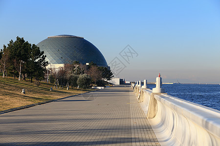 大阪海洋博物馆阳光天空远景建筑风景圆顶背景图片