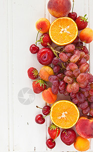 丰富多彩的新鲜果实蔬菜柠檬红色果味桃子营养食物橘子生产水果图片