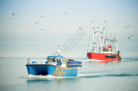 拖网渔船航海海岸船舶钓鱼生态商业船运旅行渔业渔夫图片