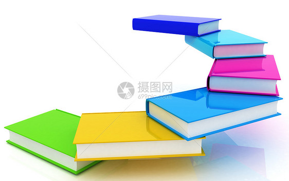 彩色的真书学校彩虹技术脊柱文学空白书店智慧教科书科学图片