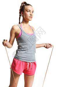 充满活力的女人跳绳内啡肽运动员出汗锻炼女士男人体操饮食肌肉幸福图片