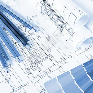 配有色调调色调的房屋项目工程师技术工作建筑师打印调色板建设者住宅收藏带子图片