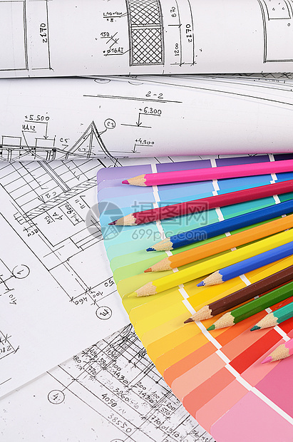 配有色调调色调的房屋项目技术草稿建筑学绘画工程师承包商工程商业设计师工作图片
