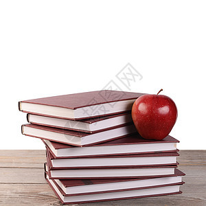 白纸上孤立苹果的书智慧文学收藏食物教科书营养大学学校红色白色图片