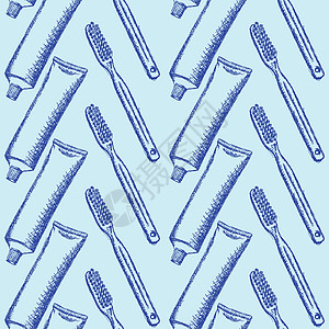 延缩牙牙刷和粘贴 矢量无缝模式牙科凝胶药品插图管子雕刻牙医化妆品绘画草图图片