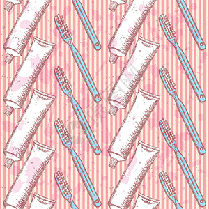 延缩牙牙刷和粘贴 矢量无缝模式牙膏管子牙医药品医疗插图美丽草图口服化妆品图片