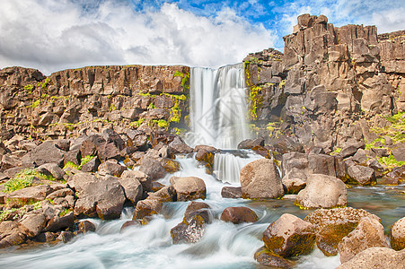 Oxarfoss 氧化矿石蓝色岩石运动力量天空天蓝色荒野冰川溪流海浪图片