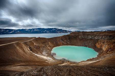 Oskjuvatn和Viti高地游泳火山矿物质山脉蓝色风景陨石火山口远足图片