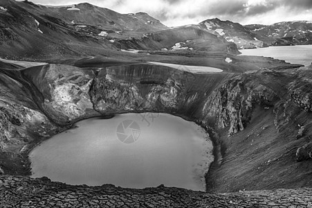 白色火山口Oskjuvatn和Viti天空火山远足白色游泳陨石水池风景火山口地热背景