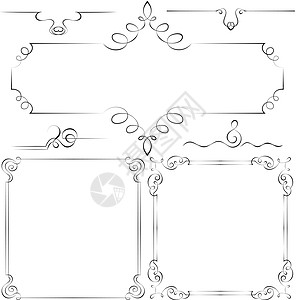 一套矢量框架卷曲边界婚礼标签插图邀请函装饰品黑色装饰风格背景图片