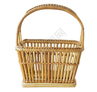 在白色背景上隔离的老式编织篮子野餐购物手工木头乡村柳条纤维工艺产品背景图片