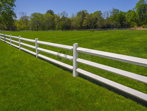 绿色草地上的白栅栏图片