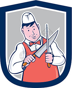屠夫磨刀卡通男人刀具工人艺术品波峰锐化卡通片男性插图图片