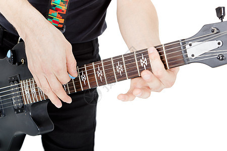 白色背景的男子 带电吉他表演者男性岩石演员艺术家娱乐男生乐器男人成人细绳图片