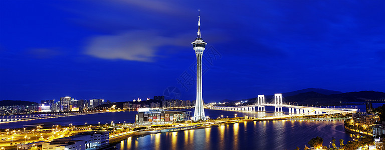 澳门之夜海浪蓝色摩天大楼场景天堂市中心大厦景观建筑首都图片