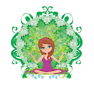 瑜伽女孩在莲花位置治疗精神女性幸福微笑身体沉思活力数字运动图片