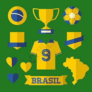 巴西图标收藏集丝带冠军旗帜黄色衣服短裤锦标赛绿色杯子传统图片