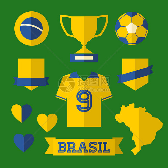 巴西图标收藏集丝带冠军旗帜黄色衣服短裤锦标赛绿色杯子传统图片