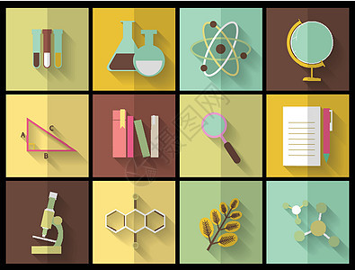 一套用于设计设计的平板教育图标笔记本数学化学实验室大学文凭电脑插图图书馆地理图片