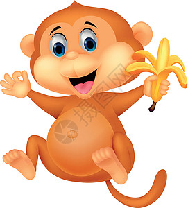 食香蕉的可爱猴子漫画抓挠展示欢呼玩具乐趣丛林跳舞水果绘画快乐图片