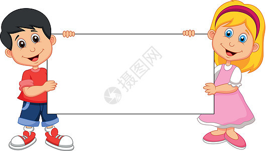 持有空白标志的男女儿童图片