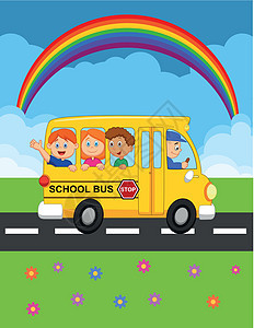 与快乐儿童一起上学的校车图片