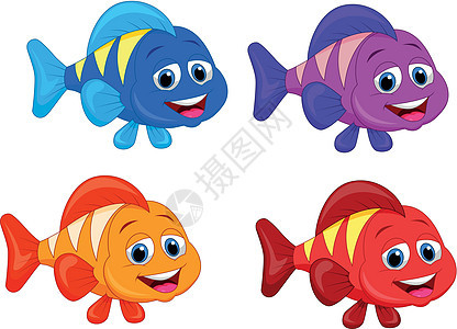 可爱鱼卡通漫画集集吉祥物动物群海洋生物金子紫色蓝色手势小丑野生动物海洋图片
