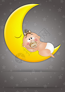 宝宝睡在月亮上睡眠星星天空背景图片