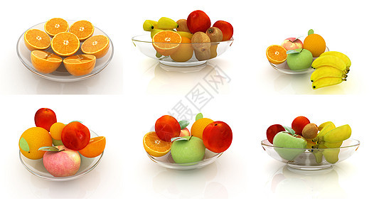 玻璃板上的一套柑橘养分团体杏子植物橙子奇异果香蕉盘子果汁生态图片