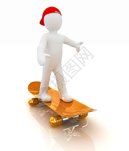3D白人 带滑冰鞋和帽子寄宿生速度溜冰者木板男生插图化身青少年男性活动图片