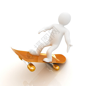 3D白人 带滑冰鞋和帽子活动行动学生滑板头盔男人木板孩子青年插图图片