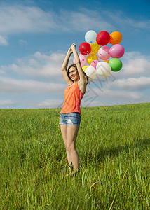 Ballons 女孩带Ballons波动自由活力青少年晴天女士场地乐趣气球幸福图片