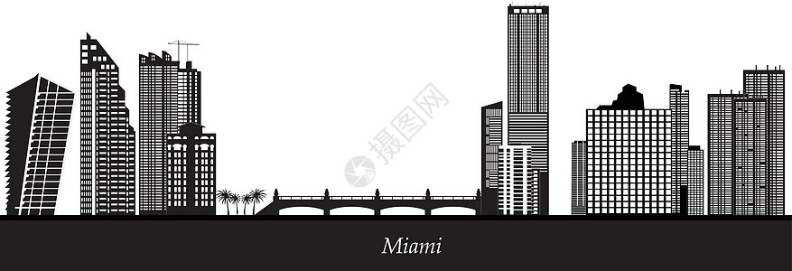 迈阿密天际线建筑学插图建筑物房子公寓办公室全景地标商业棕榈图片