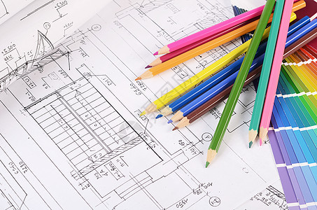 配有色调调色调的房屋项目技术住宅工程收藏彩虹绘画办公室草稿工作商业图片