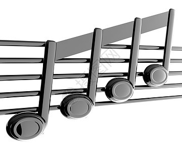3D音乐音符 在白色的铁丝网上反射黑色作品钥匙艺术笔记乐器旋律插图图片