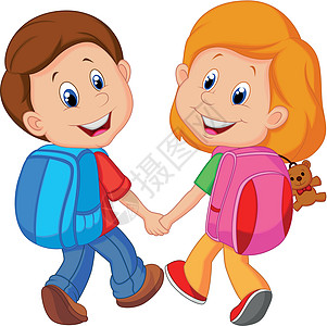 带背包的男孩和女孩插图学校学习幸福学生微笑绘画快乐孩子乐趣图片