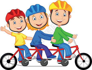 快乐的家庭骑三重自行车图片