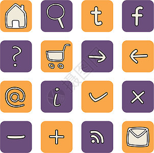 矢量图标或按钮集 网站设计紫色和白色背景上孤立的橙色元素图片