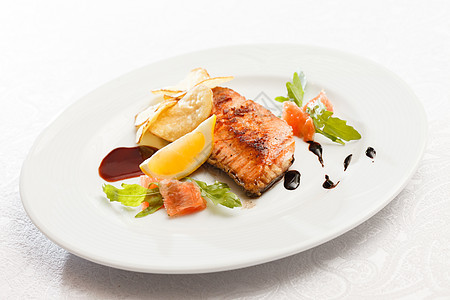 马哈马牛排烹饪饮食营养鱼片海鲜餐厅蔬菜盘子食物柠檬图片