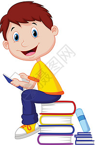 男孩阅读书儿童小学生知识学生学校乐趣男生插图极客青少年图片
