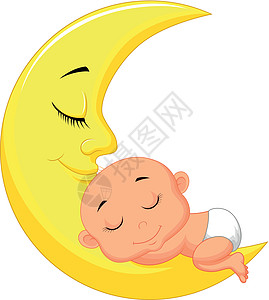 可爱的宝宝睡在月亮上图片