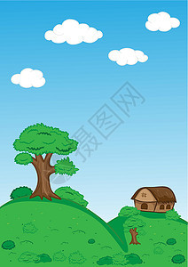 树林云屋和山丘的风景图片