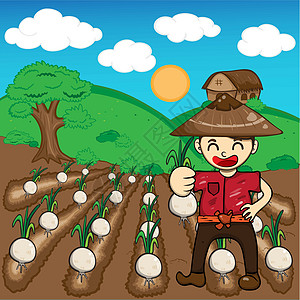 农民和洋葱植物 一个收获矢量卡通插图食物蔬菜绿色卡通片农场种子白色花园园艺图片