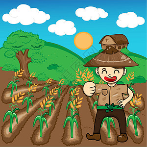 农民和稻谷 收获量矢量插图卡通漫画图片