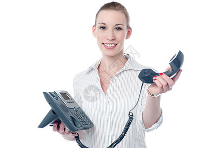 这是对你的重要商业呼唤职员行政人员职业商务技术快乐领带听筒秘书人士图片