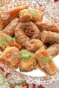 土耳其语甜点糖果文化咖啡店坚果蜜饼面团异国核桃小吃糖浆图片