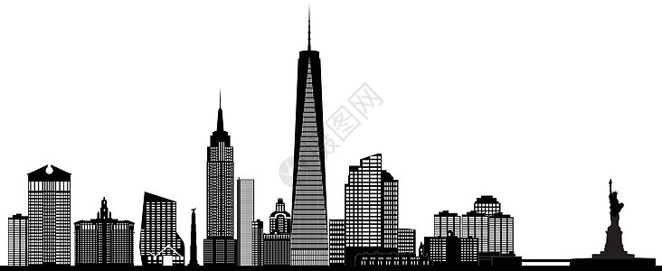 纽约新纽约市天线景观建筑黑色卡通片城市插图摩天大楼纪念碑建筑物全景图片