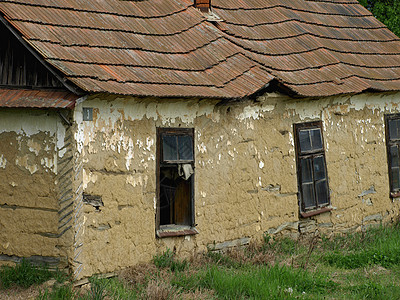 由泥土制造的老旧废弃房屋太阳国家环境木材小屋窝棚风景场地古董蓝色图片
